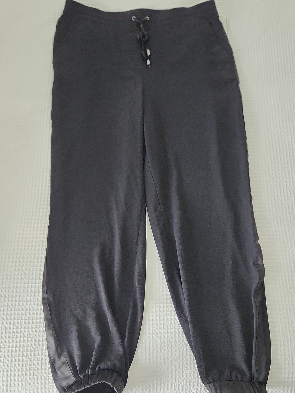 Womens Satin Tuxedo Striped  Black Jogger Pants with Drawstring